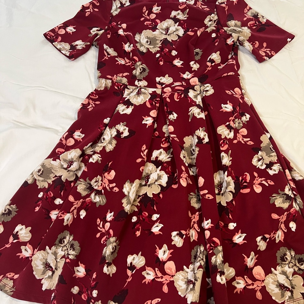 White House Black Market Burgundy Floral Dress